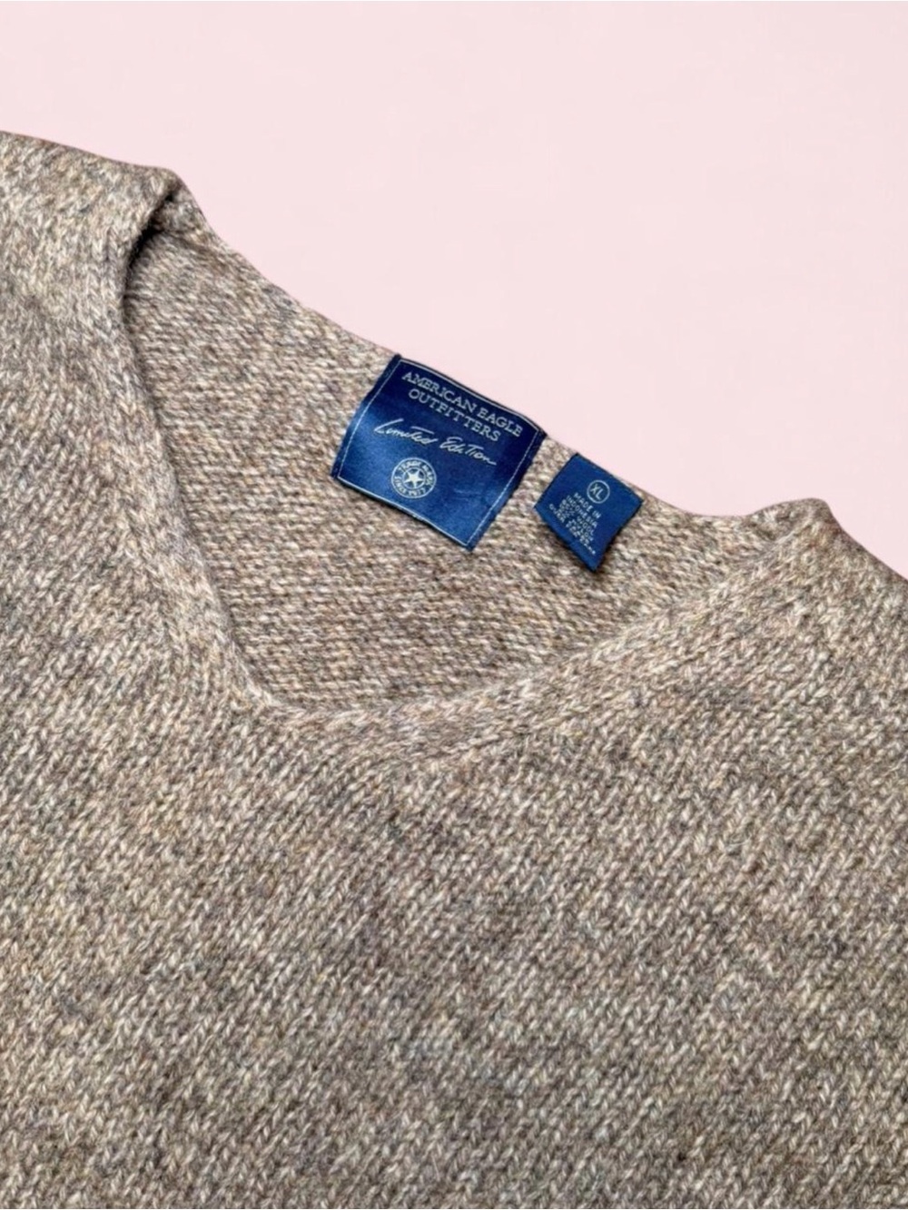 American Eagle XL Wool Blend V Neck Sweater Brown Limited Edition Mens - Picture 5 of 7
